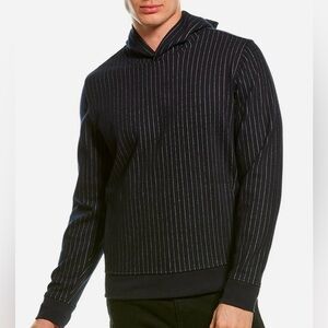 Vince * Vertical Striped Pullover Wool Blend Hoodie, Navy Blue, Men’s Small